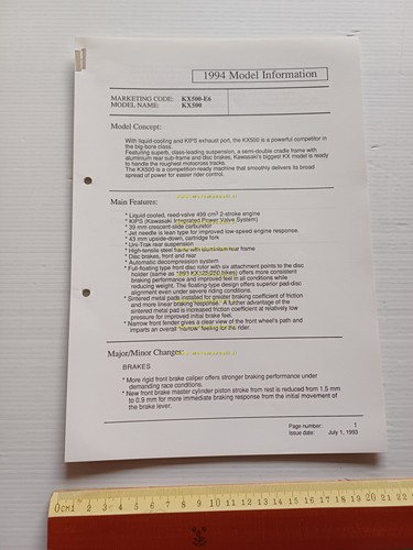 Kawasaki KX 500 (KX500-E6) 1994 Model Information cartella stampa inglese