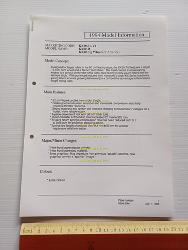 Kawasaki KX 80 II (KX80-T4.V4) 1994 Model Information cartella stampa …