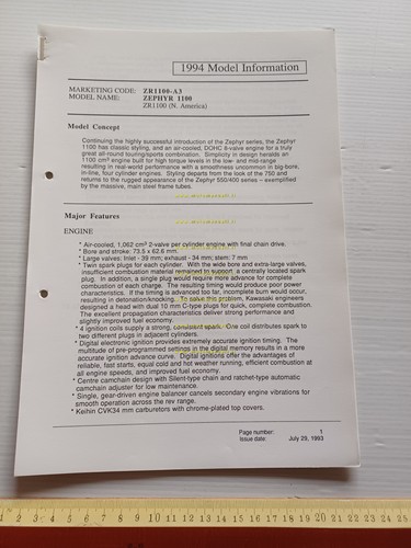 Kawasaki Zephyr 1100 (ZR1100-A3) 1994 Model Information cartella stampa inglese