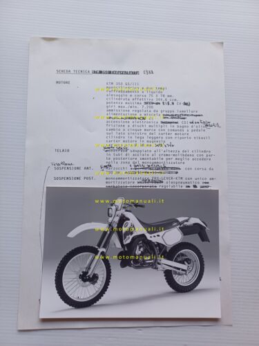 KTM 350 Enduro-Rally 1988 comunicato stampa + foto originale