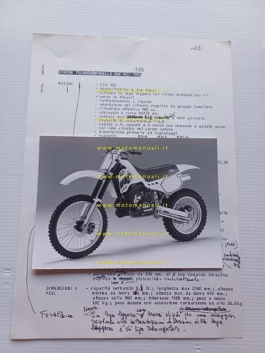 KTM 500 MC 1988 comunicato stampa + foto originale