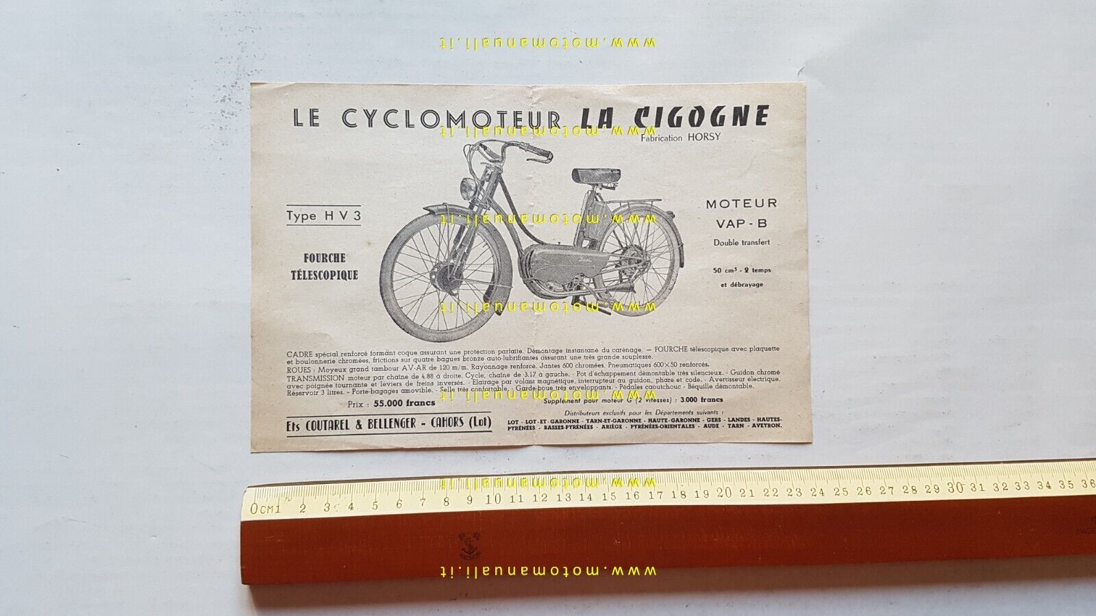 La Cicogne HV3 motore VAP B ciclomotore micromotore depliant FRANCESE …