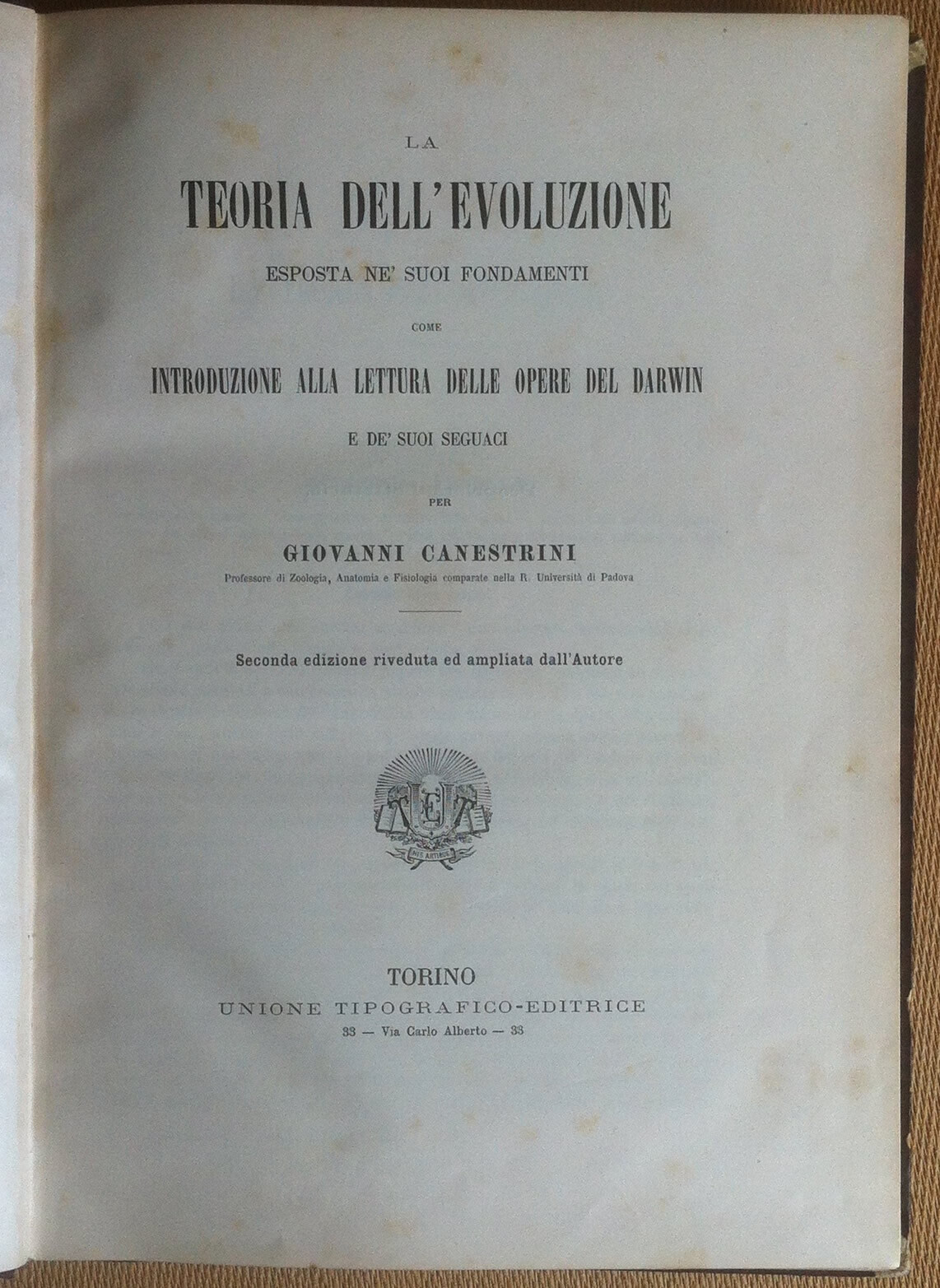LA TEORIA DELL'EVOLUZIONE, PER GIOVANNI CANESTRINI - UTET, S.D. (PRIMO …