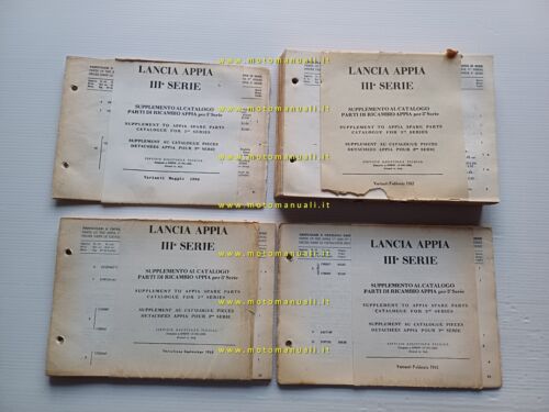 Lancia Appia III Serie 1962-63-64 4 SUPPLEMENTI catalogo ricambi originali