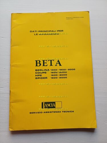 Lancia Beta Spider-Coup-HPE manuale officina caratt. tecniche dati riparazioni