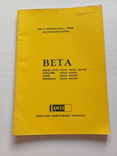 Lancia Beta Spider-Coupè-HPE manuale officina caratt. tecniche dati riparazioni