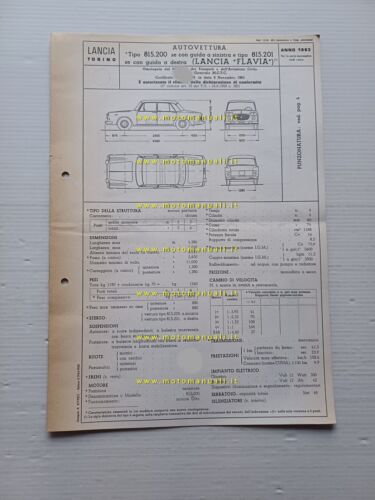 Lancia Flavia 1.5 1963 scheda omologazione DGM Motorizzazione Facsimile