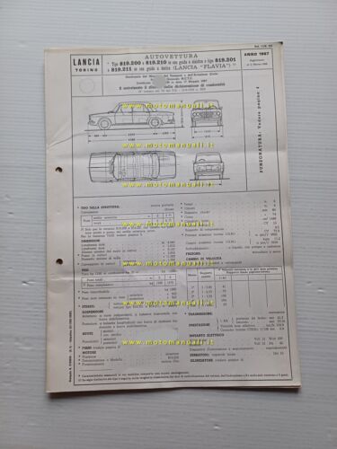 Lancia Flavia 1.5 1967-68 scheda omologazione DGM Motorizzazione Facsimile