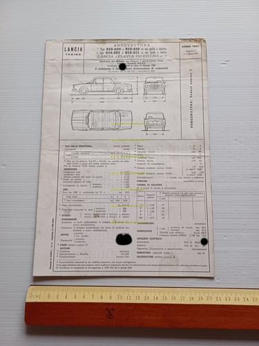 Lancia Flavia 1.8 Iniezione 1967-8 scheda omologazione DGM Motorizzaz. Facsimile