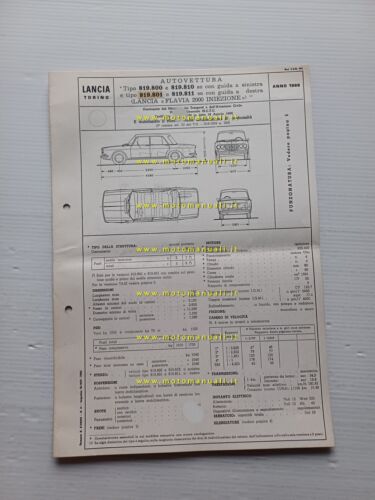 Lancia Flavia 2.0 Iniezione 1969 scheda omologazione DGM Motorizzaz. Facsimile