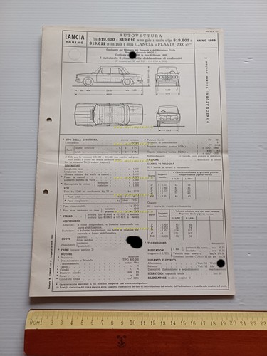 Lancia Flavia 2000 1969 scheda omologazione DGM Motorizzazione Facsimile