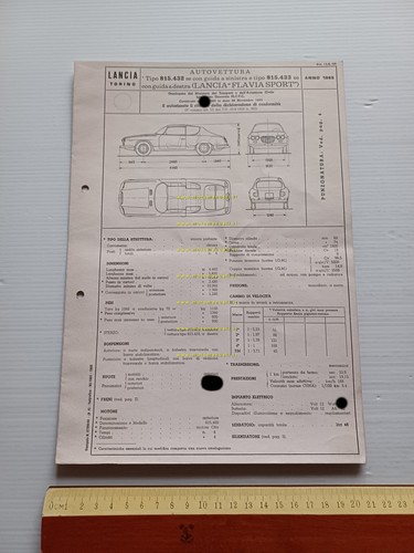 Lancia Flavia Sport 1965 scheda omologazione DGM Motorizzazione Facsimile