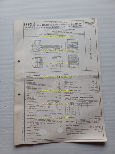 Lancia SuperJolly Furgone 1966 scheda omologazione DGM Motorizzazione Facsimile