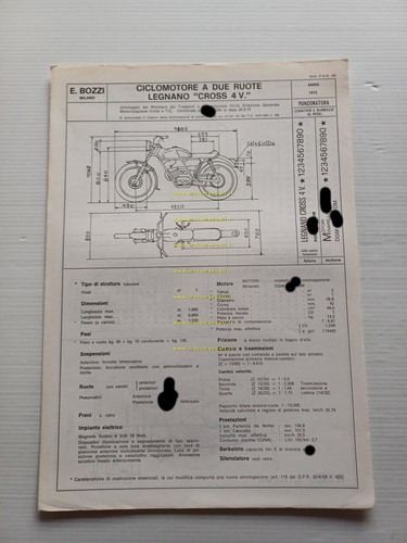Legnano 50 Cross 4V 1972 Facsimile originale scheda omologazione DGM …