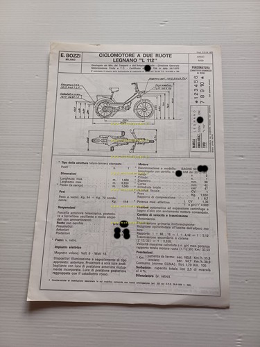 Legnano 50 L 112 1970 Facsimile originale scheda omologazione DGM …