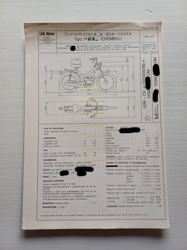 LEM 50 Chembol 1976 Tubone Facsimile originale scheda omologazione DGM …