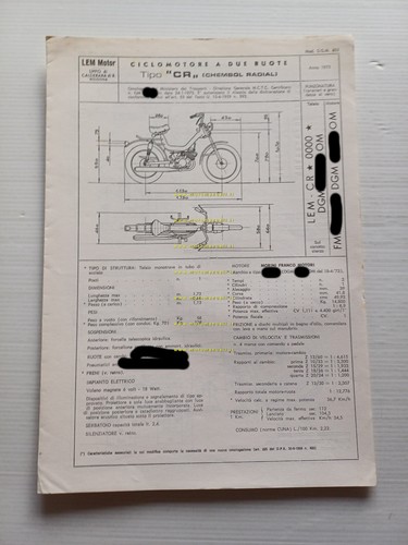 LEM 50 Chembol Radial 1975 Facsimile originale scheda omologazione DGM …