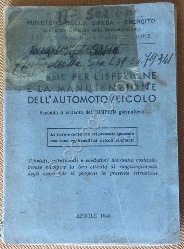 Libretto - Esercito - Norme Ispezione Manutenzione Automotoveicolo - 1948