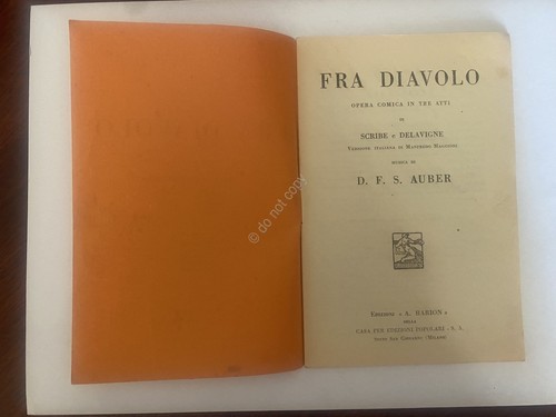 Libretto Opera Auber Fra Diavolo Ed. Barion 1934