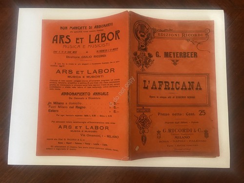 Libretto Opera Meyerbeer L'Africana Ed. Ricordi