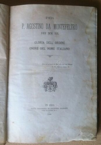 Libro book - Per Padre Agostino da Montefeltro - raccolta …