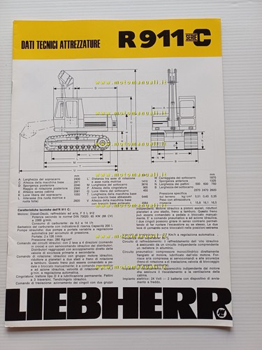 Liebherr escavatore R 911 C 1977 scheda tecnica depliant italiano …