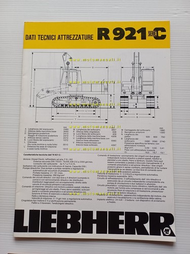 Liebherr escavatore R 921 C 1977 scheda tecnica depliant italiano …