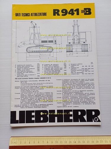 Liebherr escavatore R 941 B 1977 scheda tecnica depliant italiano …