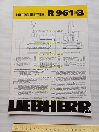 Liebherr escavatore R 961 B 1977 scheda tecnica depliant italiano …