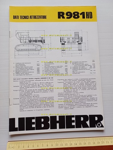 Liebherr escavatore R 981 HD 1976 scheda tecnica depliant italiano …