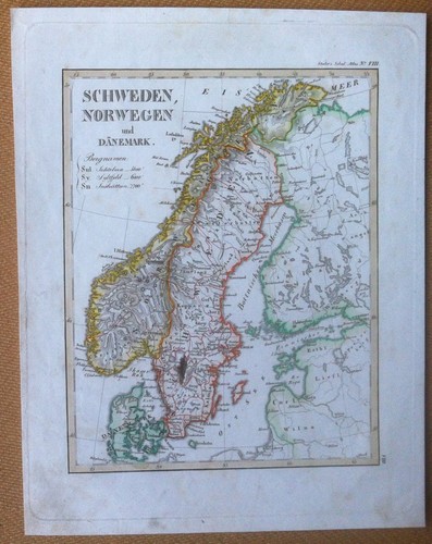 Litografia - Cartografia -Stieler's Sckul Atlas n° VIII Schweden Norwegen …
