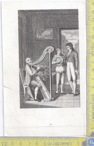Litografia - Suonatore d'arpa - .XIX Secolo