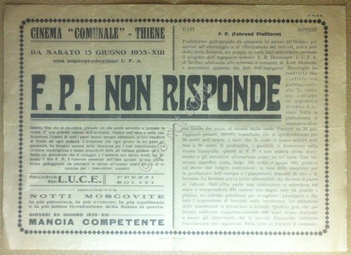 Locandina Cinema Comunale Thiene - F.P.1 Non Risponde - 1935