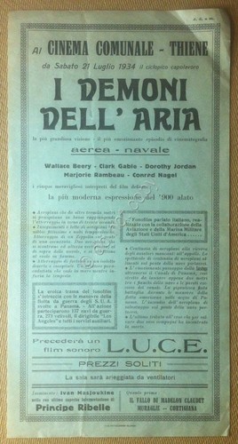 Locandina Cinema Comunale Thiene - I Demoni dell'Aria - 1934
