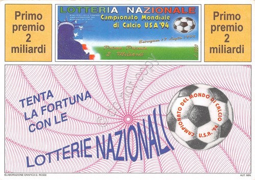 Lotteria Nazionale cartolina Campionato Mondiale di Calcio USA 1994