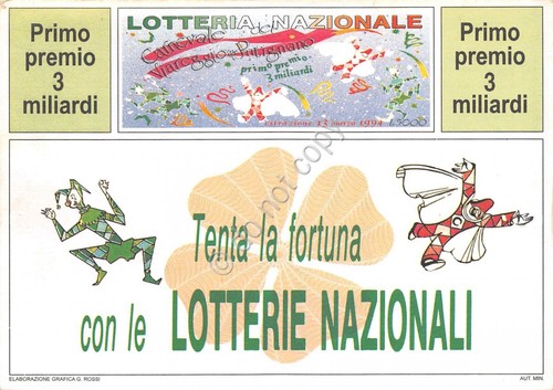 Lotteria Nazionale cartolina Carnevale Viareggio Putignano 1994