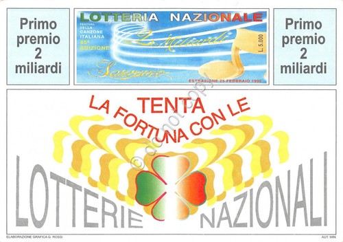 Lotteria Nazionale cartolina festival canzone italiana 45° Edizione Sanremo 1995