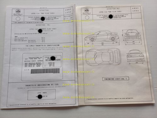 Lotus Elan Turbo 1990 scheda omologazione DGM Motorizzazione Facsimile