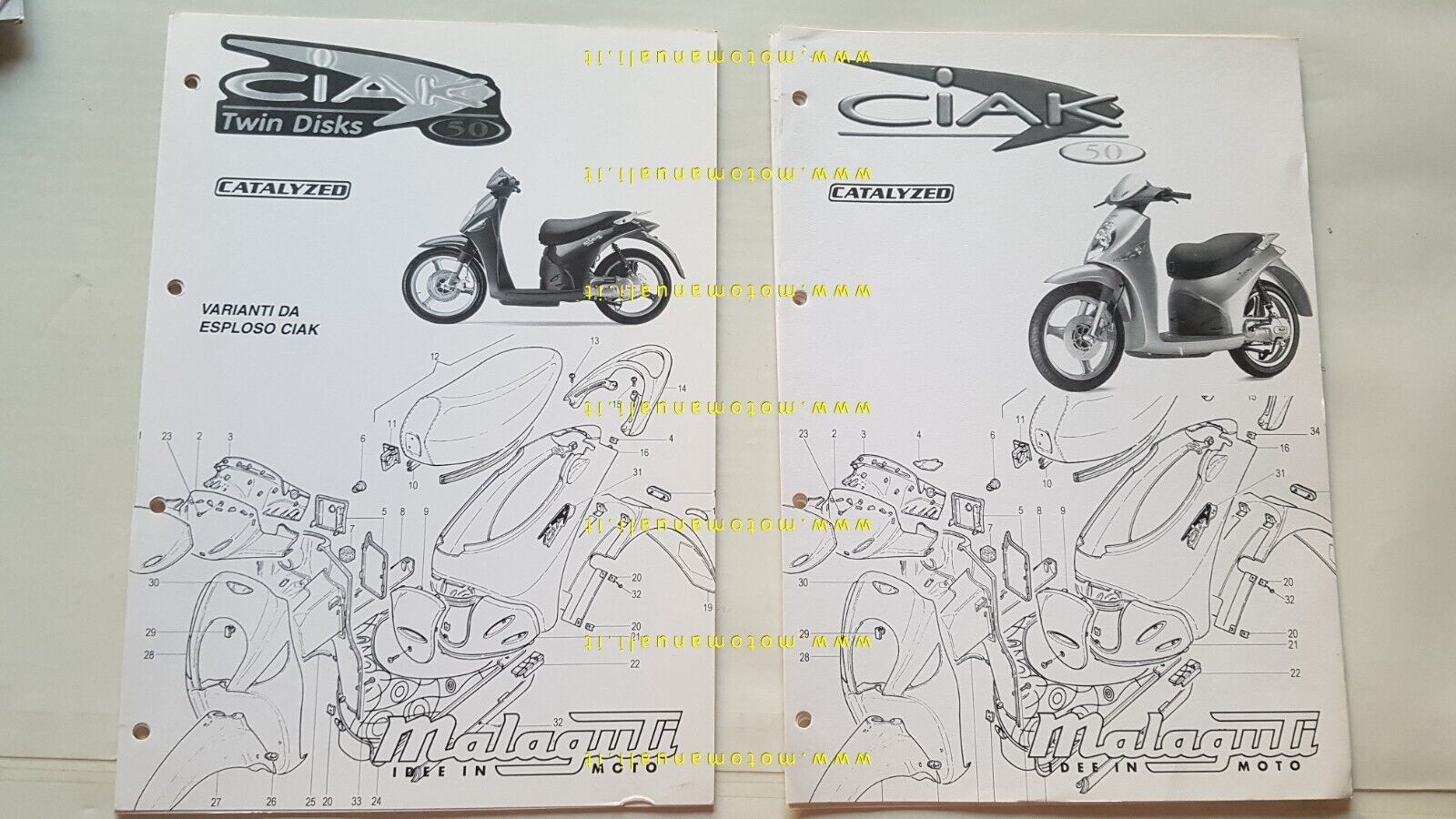 Malaguti 50 CIAK anni 90 2 cataloghi ricambi scooter originali …