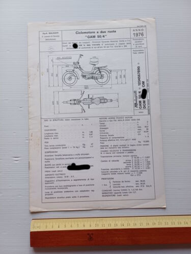 Malaguti 50 Dribbling 4M GAM 50/4 1976 scheda omologazione DGM …