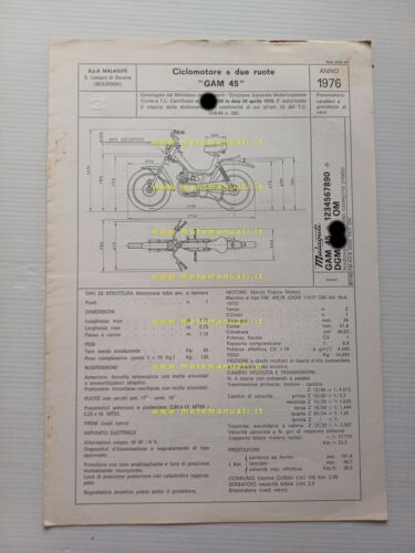 Malaguti 50 Fifty HF Special GAM 45 1976 scheda omologazione …