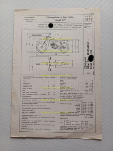 Malaguti 50 Ronco 21 6M GAM 52 1977 scheda omologazione …