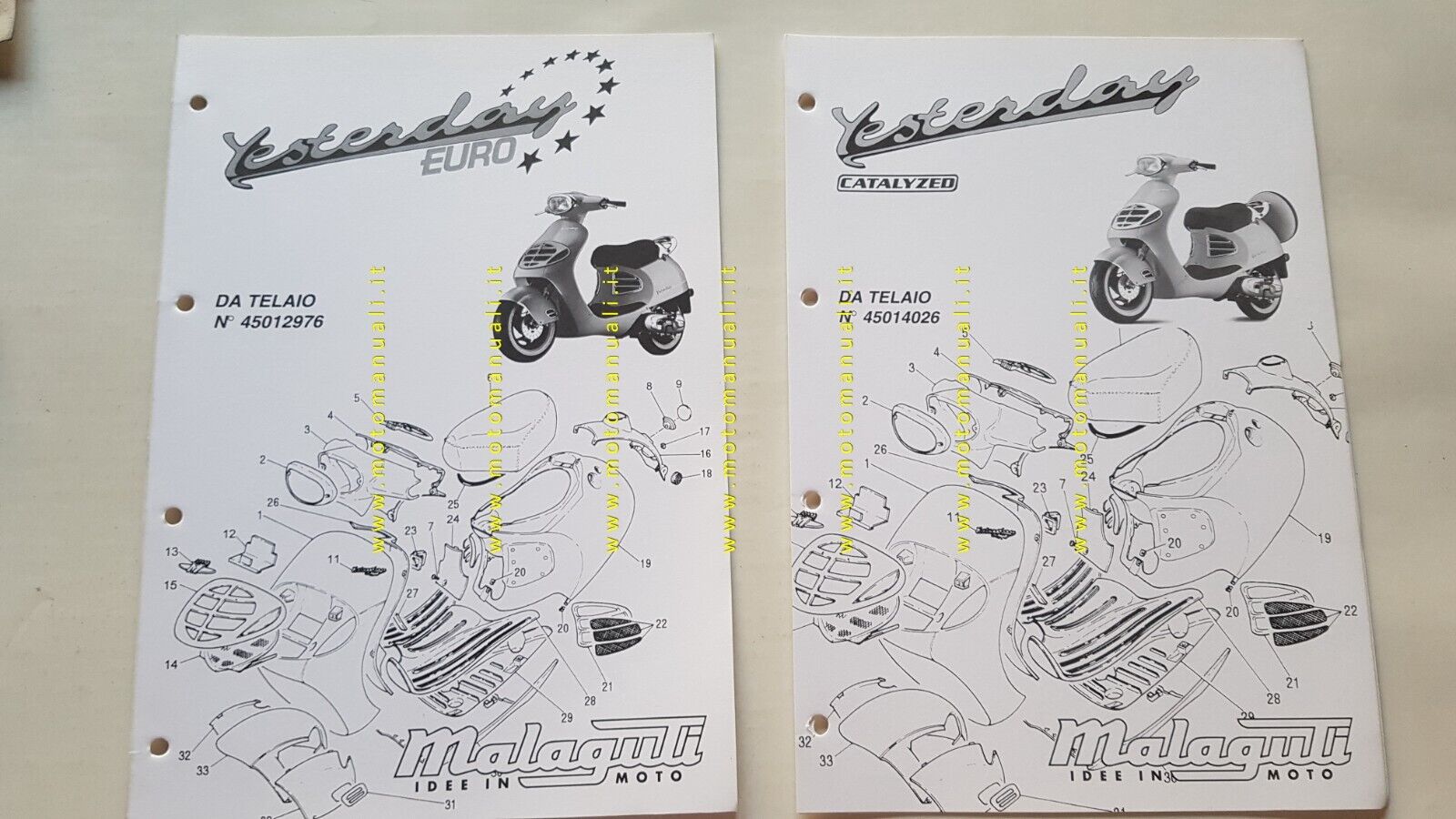 Malaguti 50 YESTERDAY anni 90 2 cataloghi ricambi scooter originali …