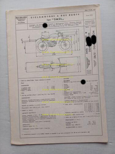 Malanca 50 Country 5MSL 1974 scheda omologazione DGM Motorizzazione Facsimile