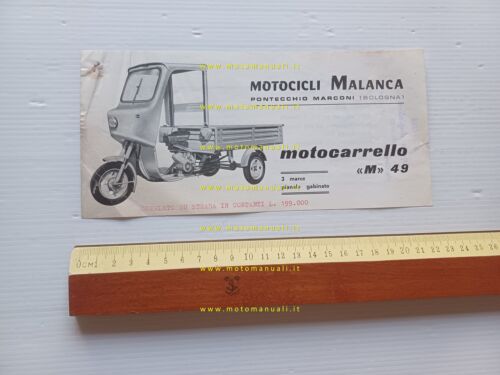 Malanca 50 Motocarrello M 49 Motocarro anni 60 depliant italiano …