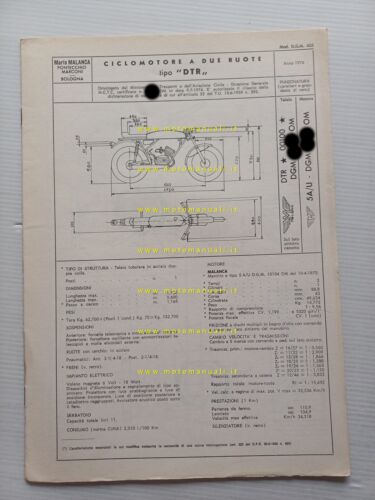 Malanca 50 Testarossa 5m DTR 1974 scheda omologazione DGM Motorizzaz. …