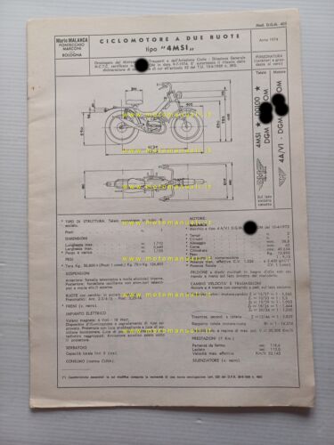 Malanca 50 Tigre 4MSI 1974 scheda omologazione DGM Motorizzazione Facsimile