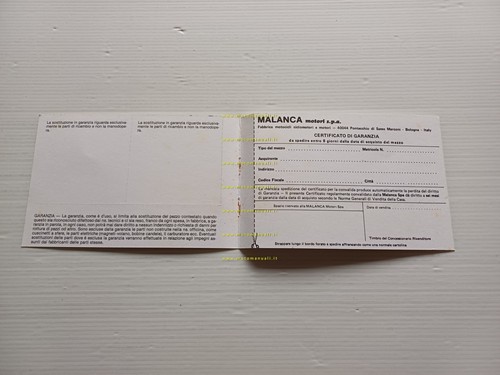 Malanca libretto garanzia originale nuovo