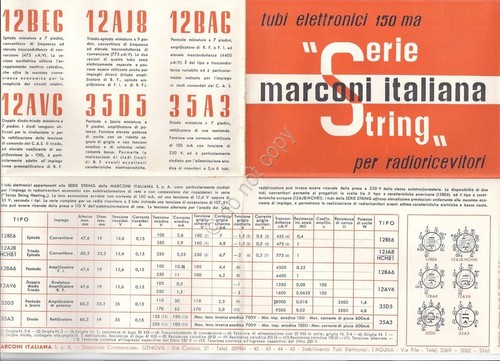 Marconi Italiana - Tubi Elettronici 150ma Radioricevitori - Serie String …