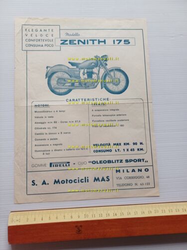 MAS Zenith 175 1952 depliant moto originale italiano